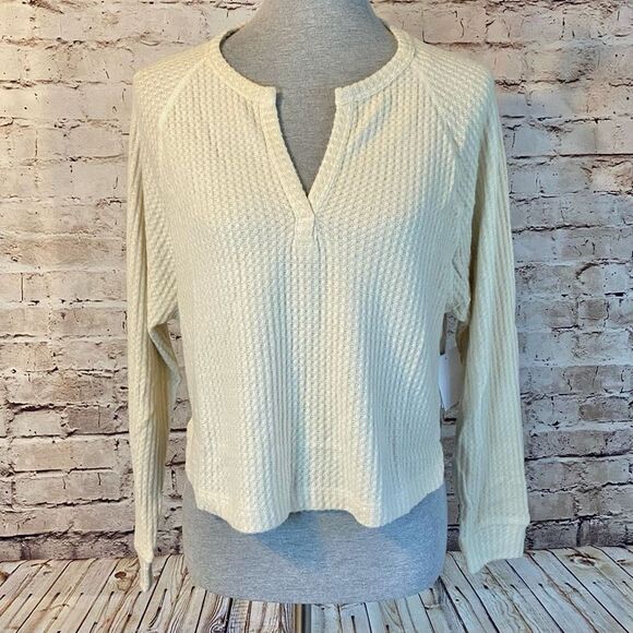 Abound Womens Tan Boulder Notch Neck Waffle Knit Raglan Long Sleeve Top Small - Picture 1 of 7